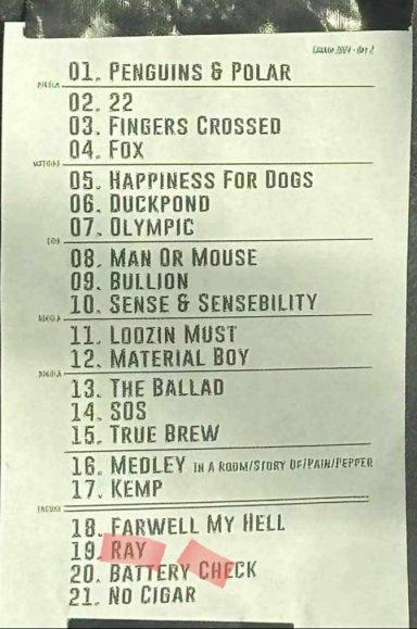 List of songs or tracks with titles and corresponding numbers.